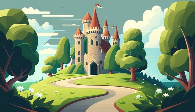 road fairy tale castle hill ai generated