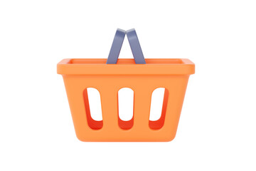 Market basket 3d render icon - shop bag, goods store handbag and shopper cartoon empty plastic package