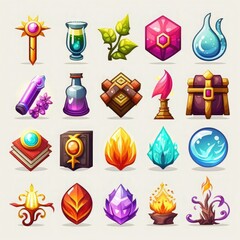 crystal rpg 2d game icons ai generated