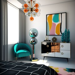 Modern Bedroom concept, Corner sofa Generative AI