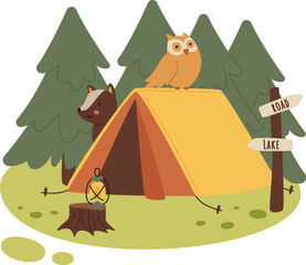 Forest With Animals And Tent