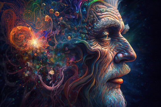 Human experiencing dmt psychedelics. Psychoactive magic mushrooms hallucinogen drug experience. Psilocybin psychotropic acid trippy art. Ai generated
