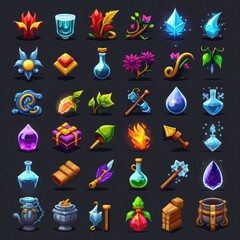 fantasy rpg 2d game icons ai generated - obrazy, fototapety, plakaty