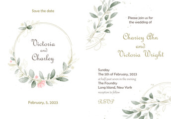 Wedding invitation rustic slyle, watercolor, vector