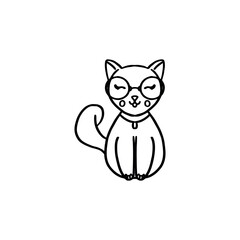 Cute Cool Cat Sitting With Glasses,  cat icon vector linear concept 