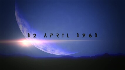 12 April 1961 with big planet and flash in galaxy, motion abstract futuristic, cosmos and sci-fi style background