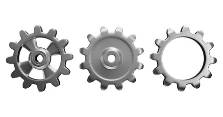 Group of metal gears on an isolated background.3d rendering