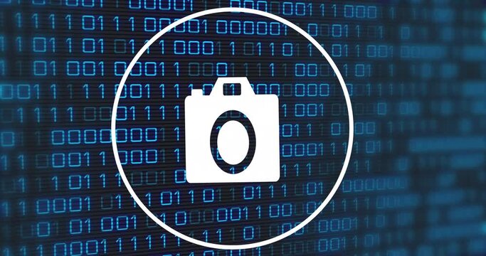 Animation of camera icon over binary coding