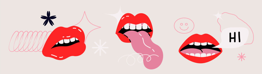 Geometric Vector Object illustration with different female Emotional lips in a cartoon style