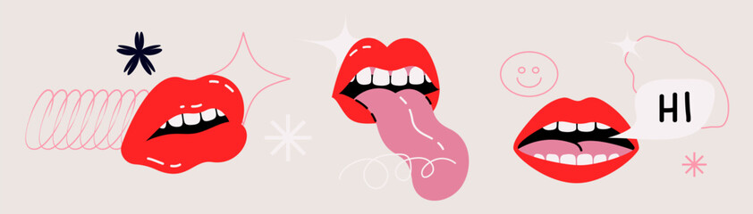 Geometric Vector Object illustration with different female Emotional lips in a cartoon style