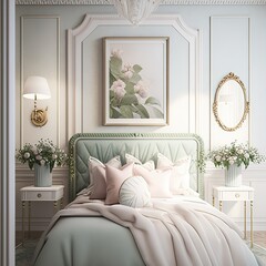 Modern romantic style bedroom interior, Generative AI