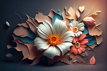 Blossom floral bouquet decoration colorful beautiful flowers. Generative Ai