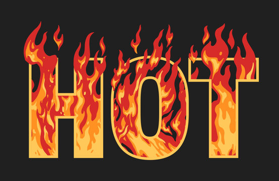 Burning hot word logotype colorful