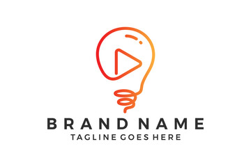 play button with light bulbs logo design vector