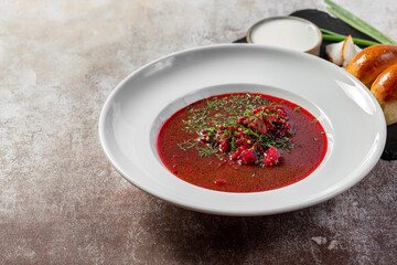 Ukrainian borscht with donuts