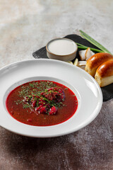 Ukrainian borscht with donuts