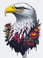 Fototapeta premium Bald Eagle in flowers. AI generated illustration