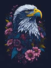 Obraz premium Bald Eagle in flowers. AI generated illustration