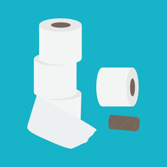 Hygienic toilet paper stacked rolls on a blue background. Flat Vector illustration