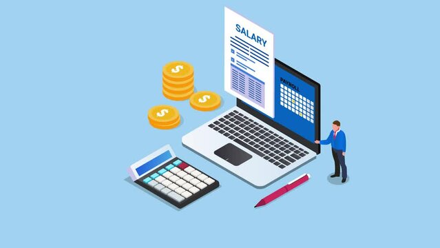 Business manager with Salary and payroll on laptop