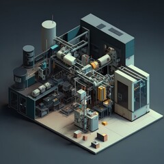 Modern factory illustration with automated machines. Generative AI.