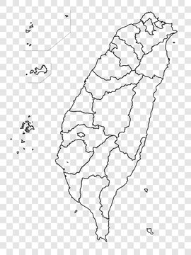 Blank map of Taiwan. High quality map Taiwan with provinces on transparent background for your web site design, logo, app, UI.  EPS10.