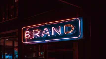 Naklejka premium A neon sign at night with the word brand