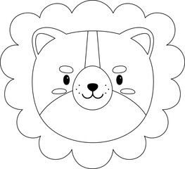 Lion Cartoon Face Line Illustration