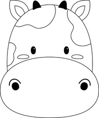 Cow Cartoon Face Line Illustration