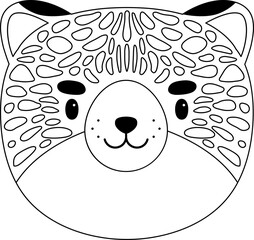 Leopard Tiger Cartoon Face Line Illustration