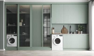 Modern stylish mint-coloured kitchen, generative AI