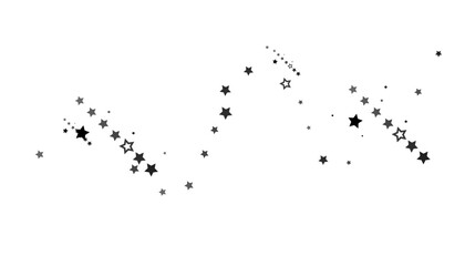 Flying confetti stars. Black, white colours. Festive background. Black stars on white background. Design element. Vector illustration, eps 10.