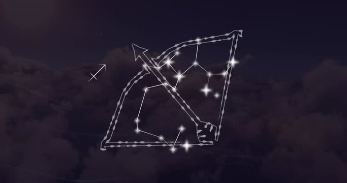 Animation of sagittarius star sign with glowing stars