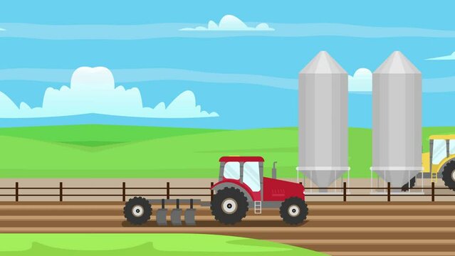Loop animation of tractor driving at farm