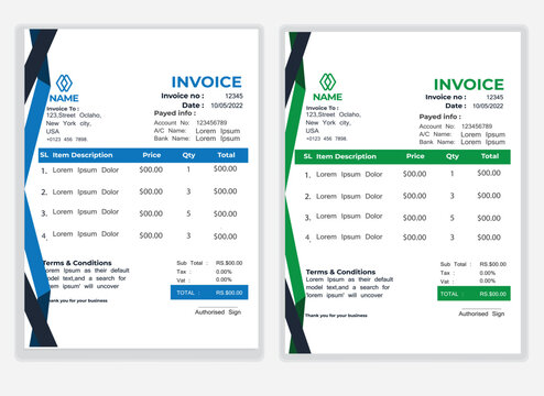 Business Minimal Corporate Invoice design template vector illustration bill form price . Creative template and stationery design payment agreement design template Cash Memo, Vector Quotation Design