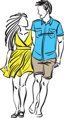 couple man and woman in love concept walking peaceful vector illustration