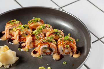 Sushi with salmon and shrimp