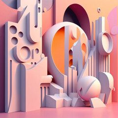 abstract surrealistic wall design in pastel colors, generative ai