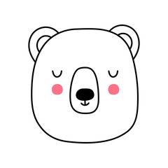 Bear Face Doodle. Vector illustration. Element for print, postcard and poster isolate on white background.