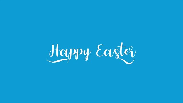 Happy Easter with white brush on fashion blue gradient, motion abstract holidays, spring and promo style background