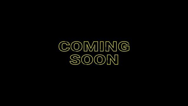Coming Soon Run Text Lights on Black Background with Golden Yellow Text Animation and Outline Glow.