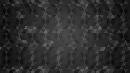 Dark abstract background, black triangle pattern. Vector geometric modern design. Shaded template texture with shape mosaic. Illustration of decoration cover, banner, and element.