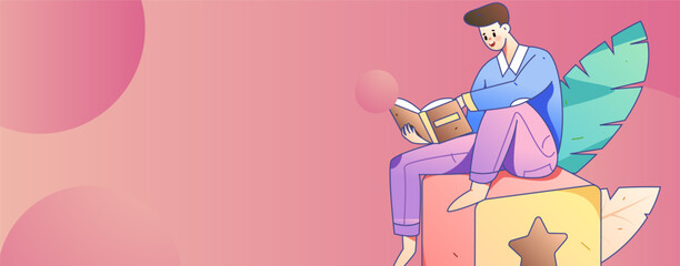 Quiet reading character flat vector concept operation hand drawn illustration
