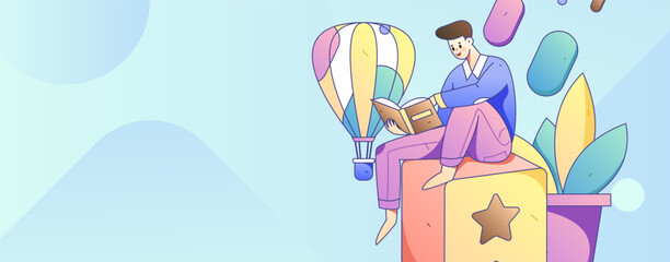 Quiet reading character flat vector concept operation hand drawn illustration
