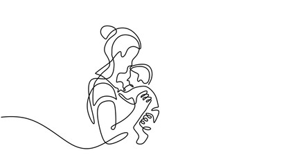 Mom and baby continuous one line drawing, vector illustration mother and child. Minimalist hand drawn design.