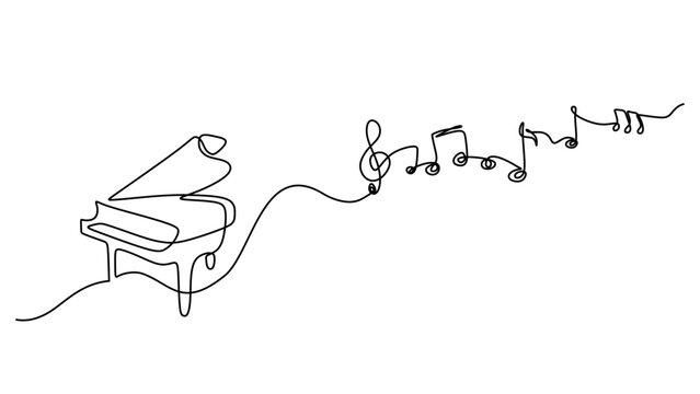Music notes continuous line drawing with piano
