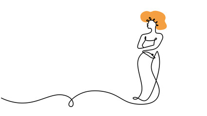 Standing woman vector. Continuous one line drawing. Fashionable girl concept.