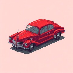 Red Retro Car Vector Art Style. Generative AI