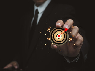 Businessman holding circle stick with target icon work success growth of the organization