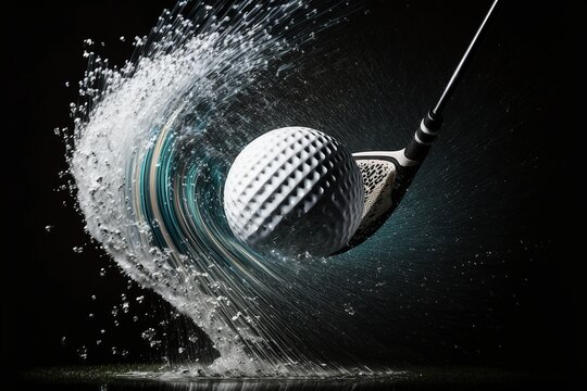 Dynamic Impact of Golf Swing: Close-Up Shot of Iron Club Striking Ball on Tee